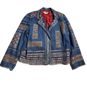 Coldwater creek Sz XL Embroidered Geometric Jacket blazer Boho W23XL22.75